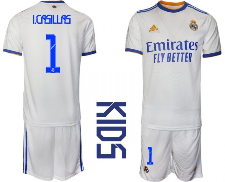 Real Madrid 2021/22 Heimtrikot Kinder Junior weiss blau mit Aufdruck I.Casillas 1