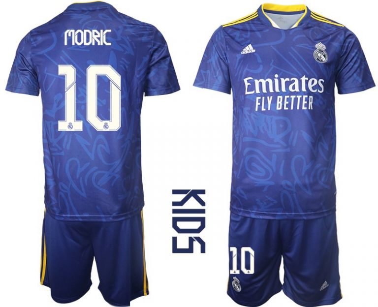 Real Madrid Auswärtstrikot Set blau 2021/22 Away Trikot für Kinder mit Aufdruck Modric 10