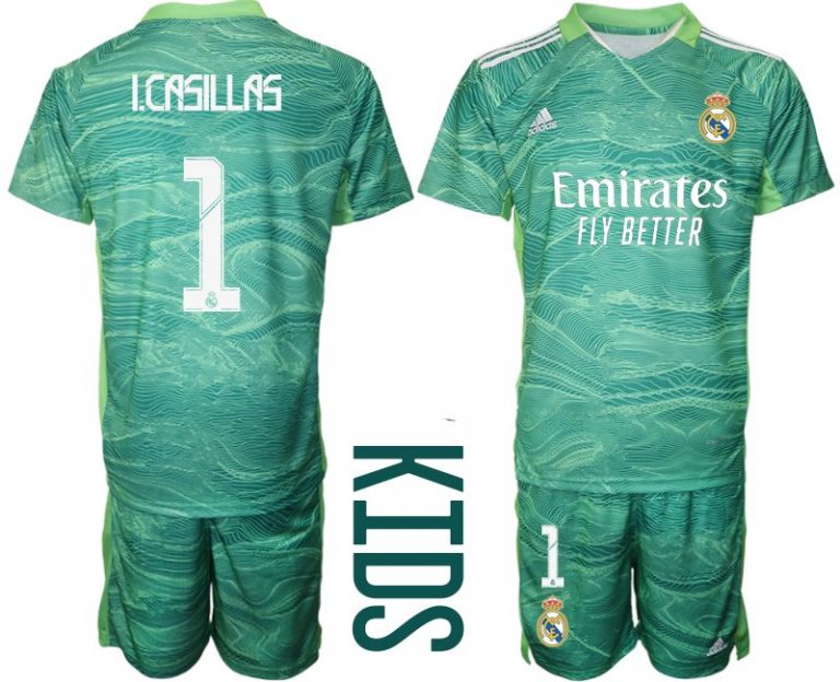 Real Madrid Torwart Trikot Set in grün für Kinder mit Aufdruck I.Casillas 1