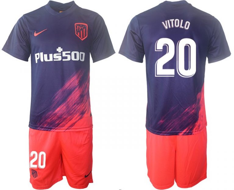 Spanische Vereine Atlético Madrid Auswärtstrikot 2021/22 dunkelblau/pink VITOLO 20