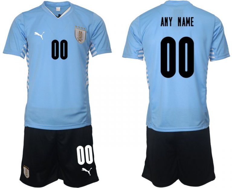 Uruguay 2022 Heimtrikot Herren Trikotsatz Kurzarm in hellblau (+ Kurze Hosen schwarz)-1