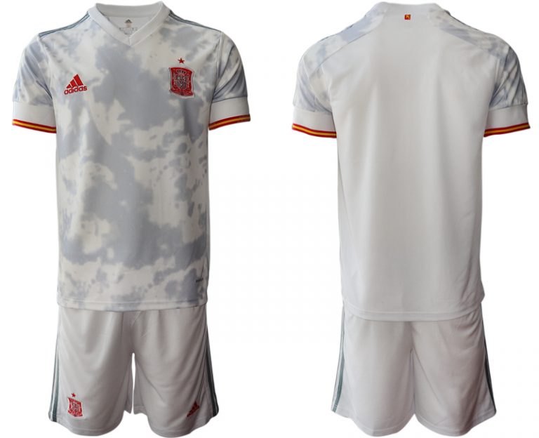 Günstige Spanien Trikot Away EM 2020/21 Weiss Kurzarm + Kurze Hosen