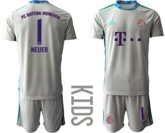 Bayern Munich Torwart Kindertrikot für draußen Grau Kurzarm Trikotsatz NEUER #1