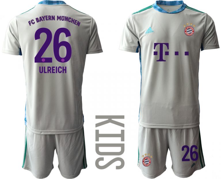 Bayern Munich Torwart Kindertrikot für draußen Grau Kurzarm Trikotsatz ULERICH 26