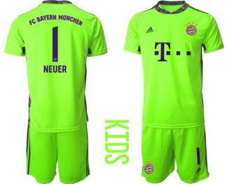 Bayern Munich Torwart Kindertrikot für draußen Grün Kurzarm Trikotsatz NEUER 1