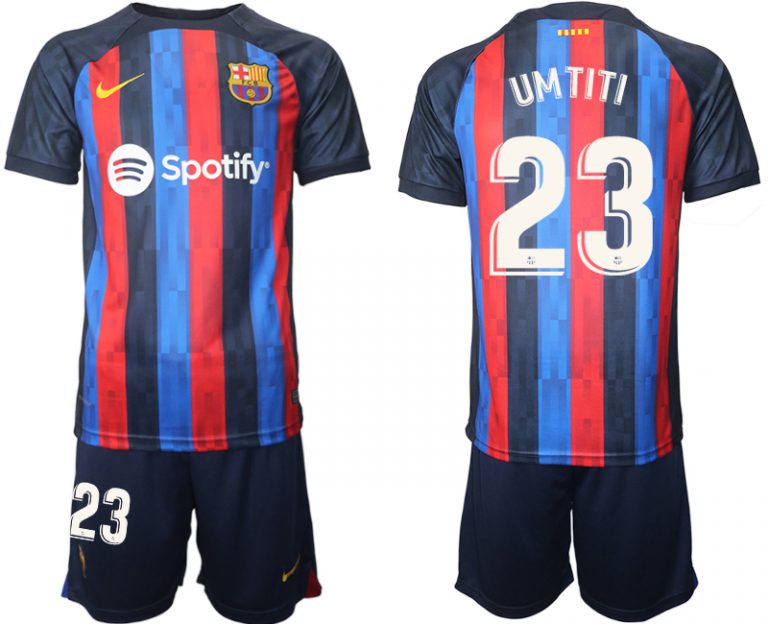 FC Barcelona 2022/23 Heimtrikot dunkles Blau Trikotsatz Kurzarm mit Aufdruck UMTITI 23