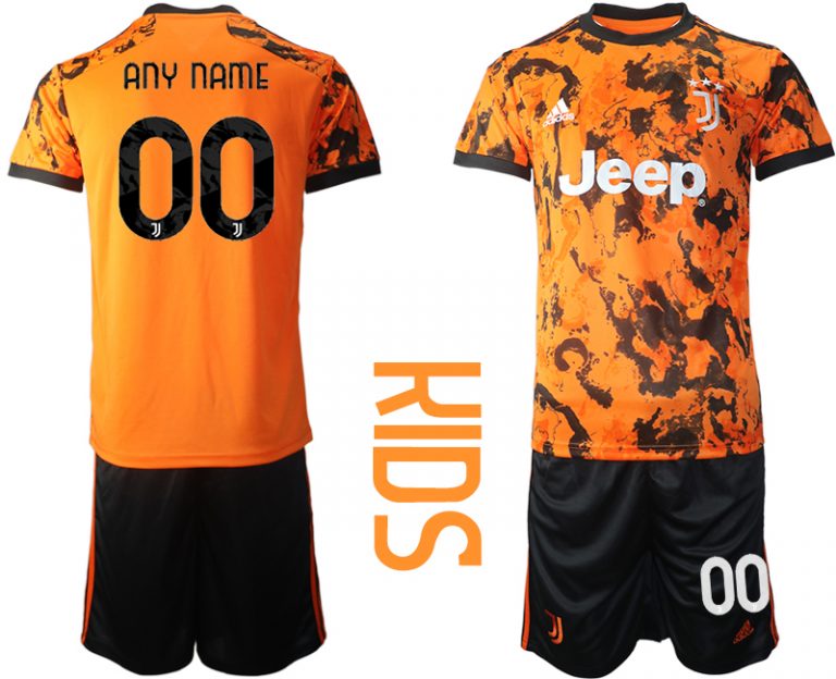 Günstige Fussballtrikot Juventus Turin 20-21 Ausweichtrikot Orange Schwarz Kinder Trikotsatz