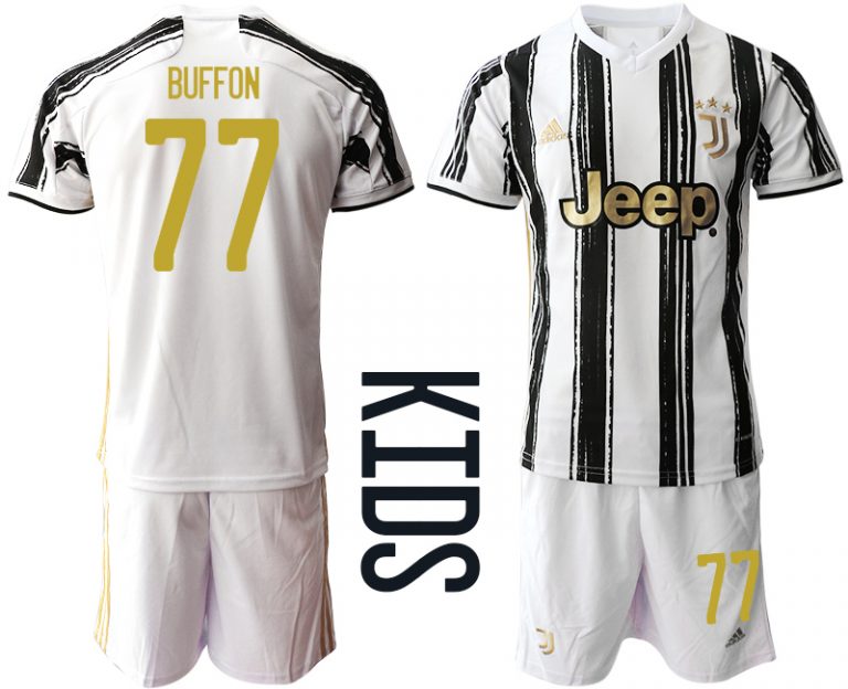 Günstige Fussballtrikot Juventus Turin 2020-2021 Auswärtstrikot weiß/schwarz Kinder BUFFON #77