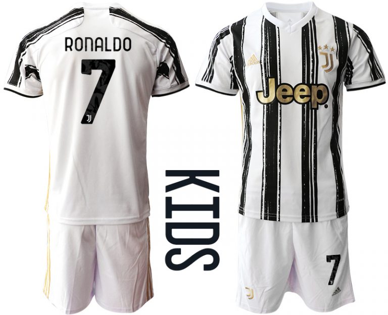 Günstige Fussballtrikot Juventus Turin 2020-2021 Auswärtstrikot weiß/schwarz Kinder RONALDO #7