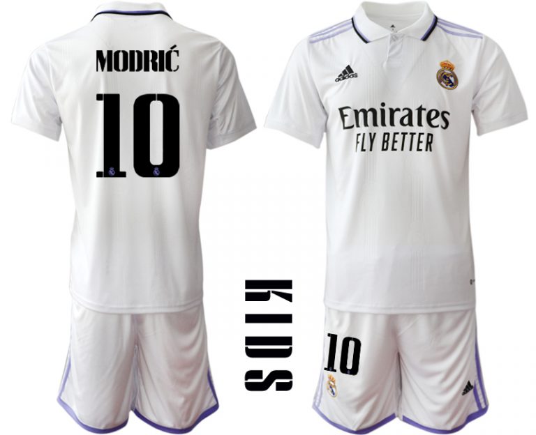 Günstige Fussballtrikot Kinder Heimtrikot Real Madrid Home Trikot weiß lila 2022/23 MODRIĆ #10