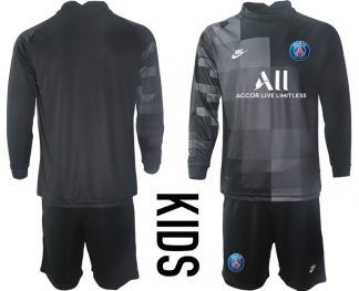 Kinder Paris Saint Germain Heimtrikot Schwarz PSG Trikotsatz Langarm + Kurze Hosen