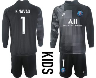 Kinder Paris Saint Germain Heimtrikot Schwarz PSG Trikotsatz Langarm + Kurze Hosen K.NAVAS 1