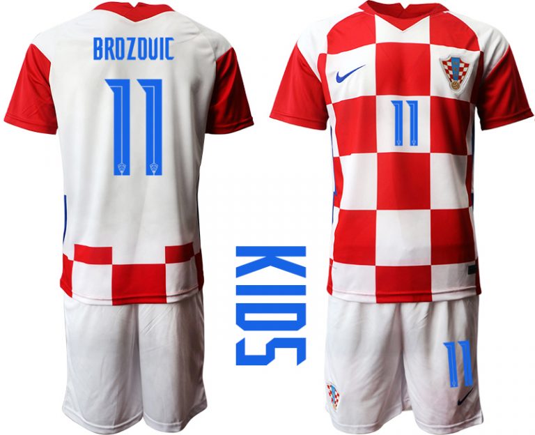 Kroatien EM 2020/21 Kinderheim Trikot Croatia Trikotsatz Kurzarm + Kurze Hosen Kinder BROZOVIC #11