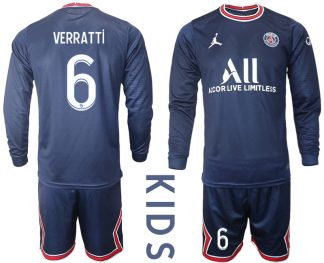 VERRATTI 6 Kinder Paris Saint Germain Heimtrikot 2021-22 PSG Trikotsatz Langarm + Kurze Hosen