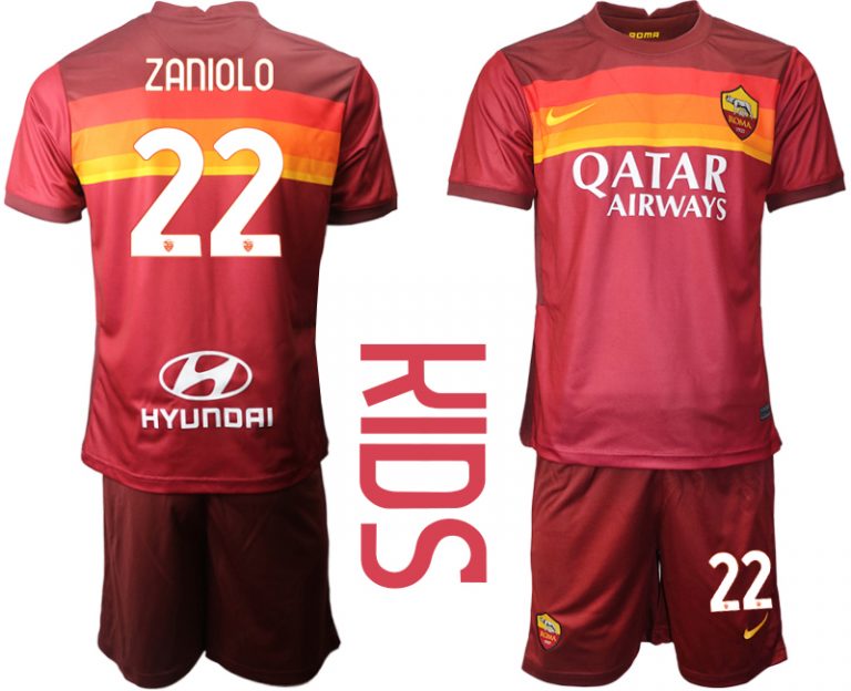 ZANIOLO 22 Fussball Trikot AS Roma 2020-21 Heim Trikotsatz Kurzarm Für Kinder