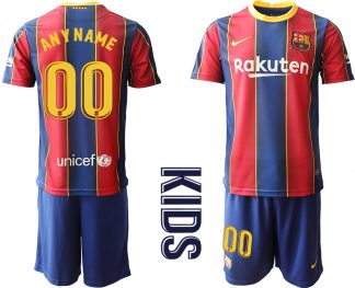 Anpassbare Name FC Barcelona Kinderheim Trikot 2020/21 Trikotsatz Kurzarm Rot Blau Fußballtrikots Set