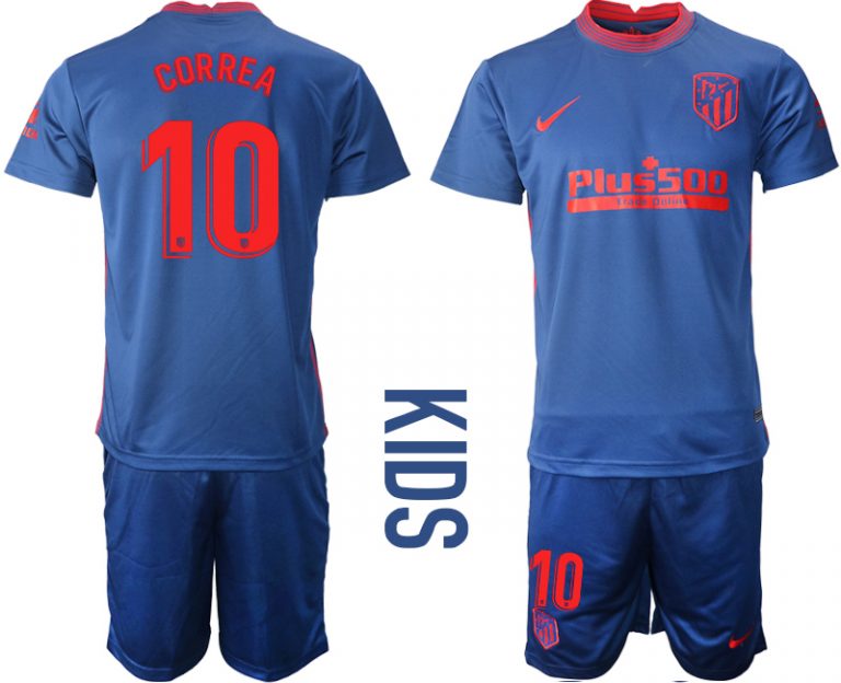 CORREA 10 Atlético Madrid 2020-21 Auswärtstrikot Navy blau Kinder Fußball Trikotsatz