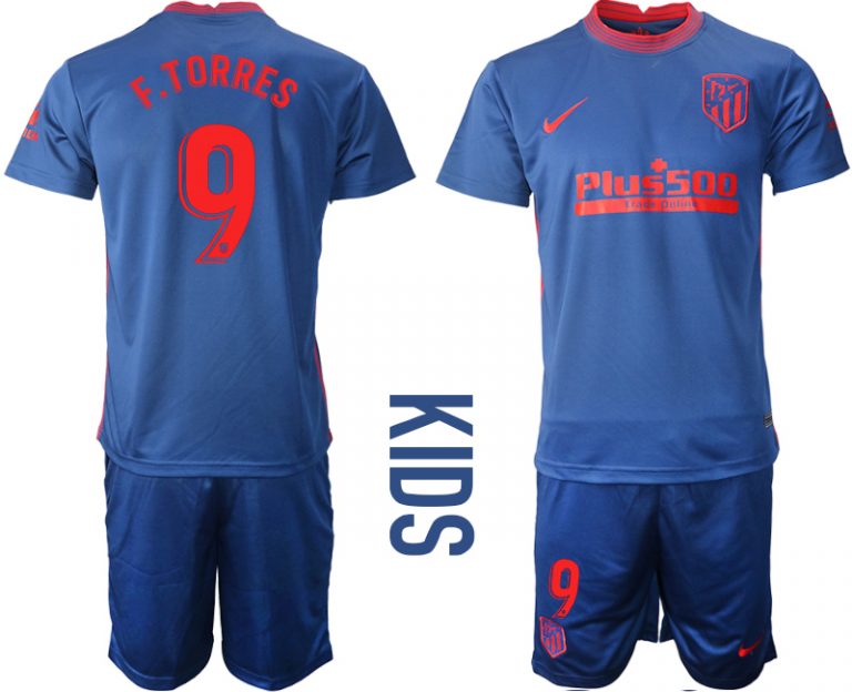 F.TORRES 9 Atlético Madrid 2020-21 Auswärtstrikot Navy blau Kinder Fußball Trikotsatz