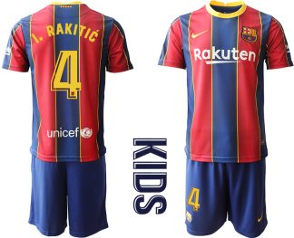 I.RAKITIĆ 4 FC Barcelona Kinderheim Trikot 2020/21 Trikotsatz Kurzarm Rot Blau FußballTrikots