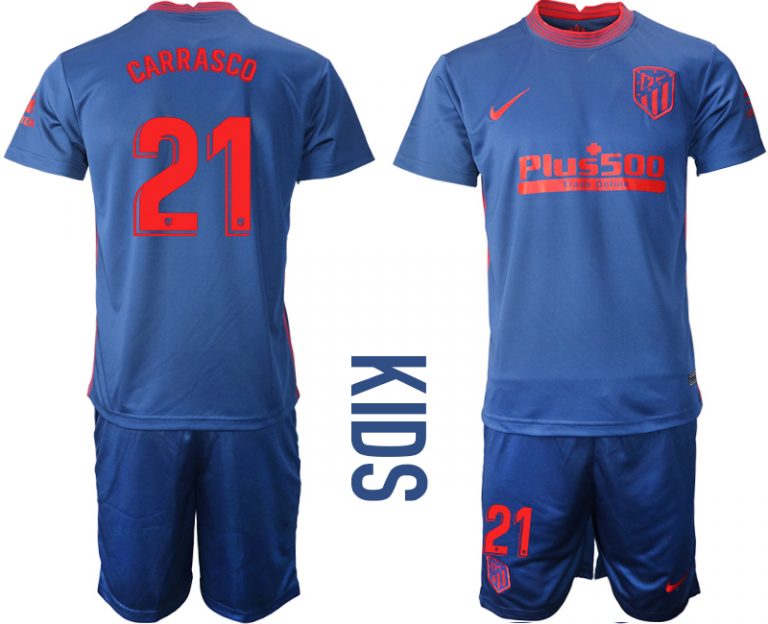 Kinder Atlético Madrid 2020-21 Auswärtstrikot Navy blau mit Aufdruck CARRASCO 21