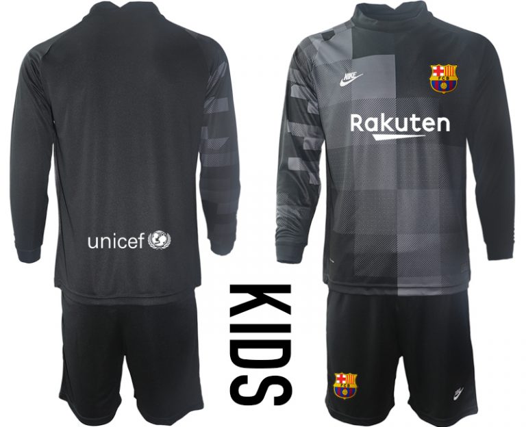 Kinder FC Barcelona Torwarttrikot Langarm schwarz Günstige Fußballtrikot