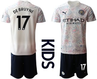 Kinder Manchester City Ausweichtrikot 2020-2021 Trikotsatz weiß/violett 3rd Trikot DE BRUYNE #17