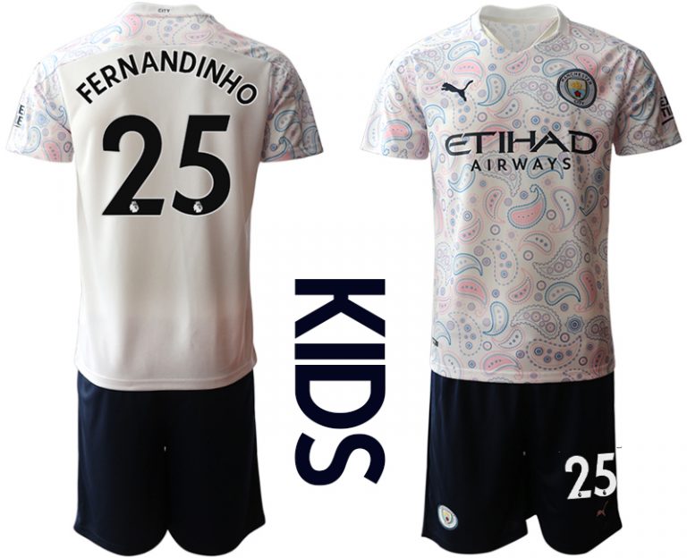 Kinder Manchester City Ausweichtrikot 2020-2021 Trikotsatz weiß/violett 3rd Trikot FERNANDINHO #25