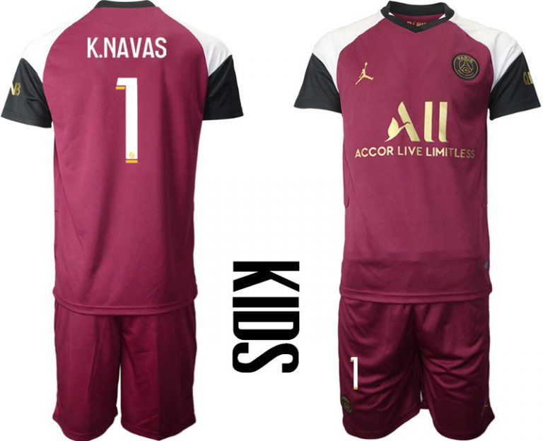 Kinder Paris Saint Germain Ausweichtrikot 20-21 PSG 3rd Trikot weinrot mit Aufdruck K.NAVAS 1