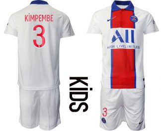 Kinder Paris Saint Germain PSG Auswärtstrikot 2020-21 weiß rot blau Trikotsatz KiMPEMBE #3