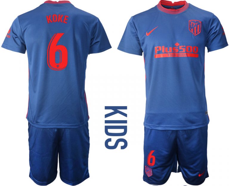 KOKE 6 Atlético Madrid 2020-21 Auswärtstrikot Navy blau Kinder Fußball Trikotsatz