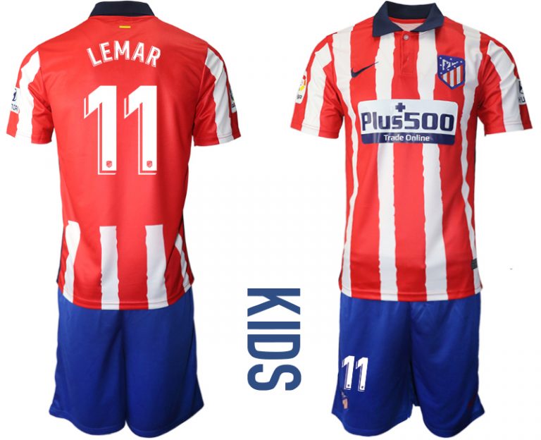 LEMAR 11 Atlético Madrid 2020-21 Home Trikot weiß-roten Streifen Kindertrikot