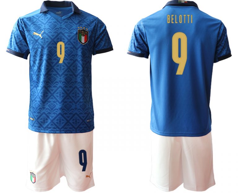 BELOTTI 9 Italien Heimtrikot EM 2020-2021 Trikotsatz blau Kurzarm + weiß Kurze Hosen