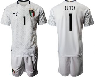 BUFFON 1 Italien EM 2020 Auswärtstrikot weiß mit dunkelblauen Fussballtrikots