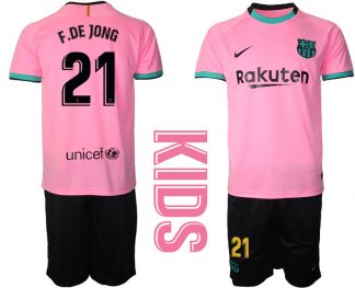 F.DE JONG 21 FC Barcelona 2020-2021 Ausweichtrikot Set rosa Kurzarm + schwarz Kurze Hosen