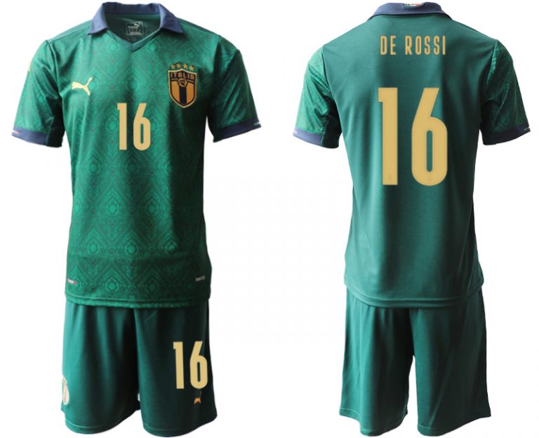 Günstig Italien 2020 Ausweichtrikot Grün Kurzarm + Kurze Hosen DE ROSSI 16