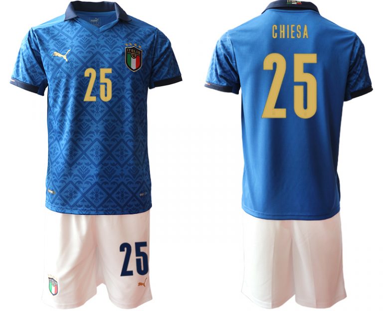 Herren Italien Heimtrikot EM 2020-2021 blau weiß Trikotsatz mit Aufdruck CHIESA 25