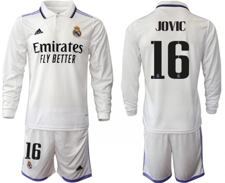 Herren Real Madrid Trikots 2022-23 Heimtrikot Weiß Fußballtrikots Set JOVIC 16