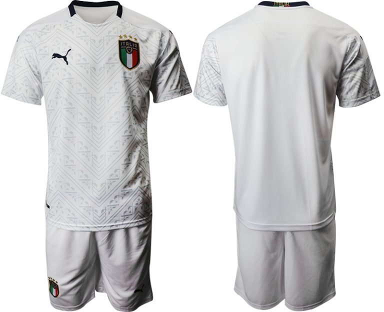 Italien EM 2020 Auswärtstrikot weiß mit dunkelblauen Fußball Trikot Outlet