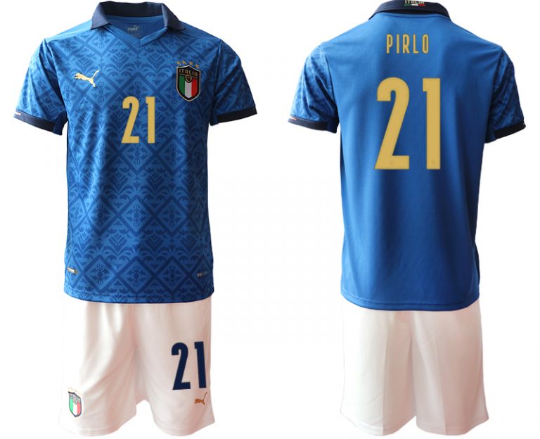 Italien Heimtrikot EM 2020-2021 blau weiß Trikotsatz mit Aufdruck PIRLO 21