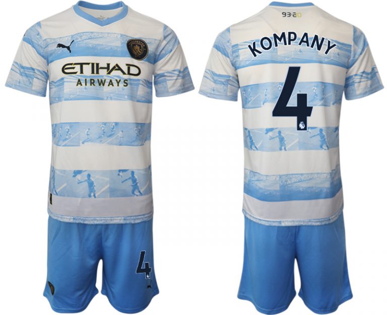 Manchester City Aufwärmtrikot 2022/2023 weiß blau Trikotsatz mit Aufdruck KOMP ANY 4