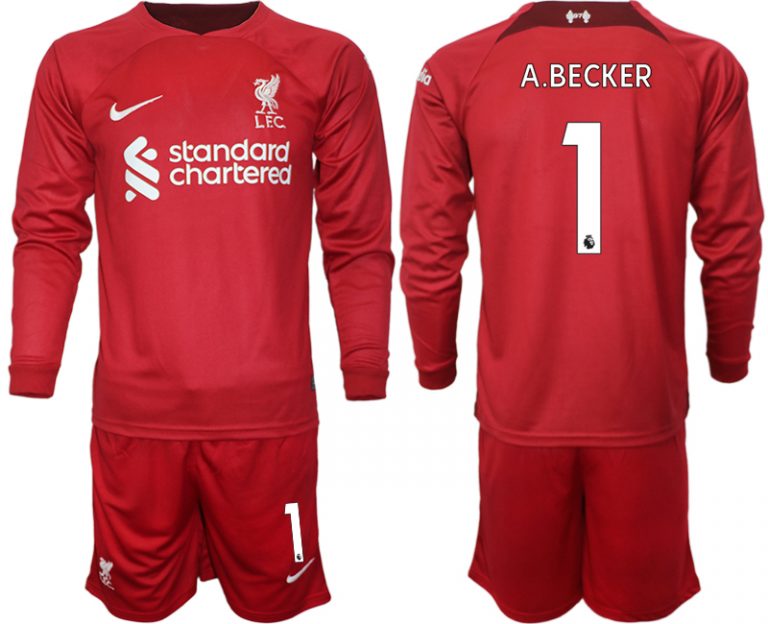 FC Liverpool 2022-23 Heimtrikot in rot Langarm + Kurze Hosen mit Aufdruck A.BECKER 1