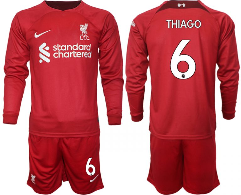 FC Liverpool 2022-23 Heimtrikot in rot Langarm + Kurze Hosen mit Aufdruck THIAGO 6