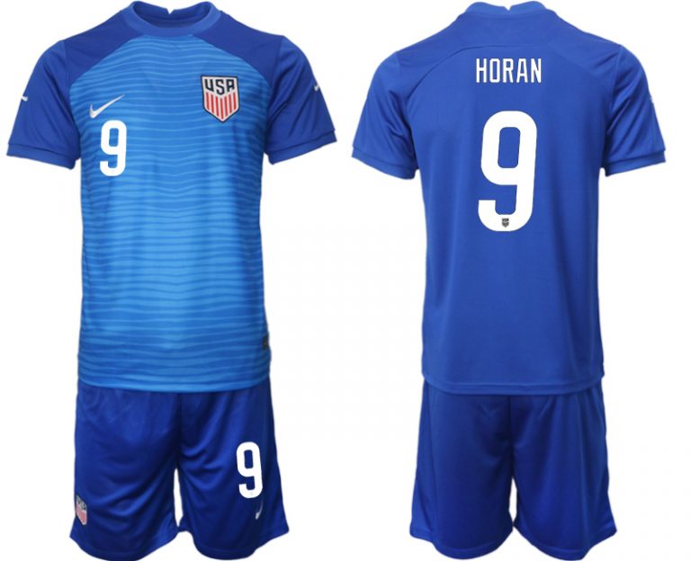 Herren Fußballtrikot United States Away Kit für die WM 2022 USA Trikot blau Trikotsatz HORAN 9