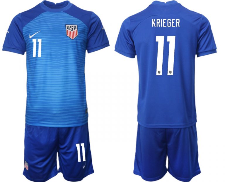 KRIEGER 11 United States Auswärtstrikot WM 2022 blau USA Trikotsatz Kurzarm + Kurze Hosen