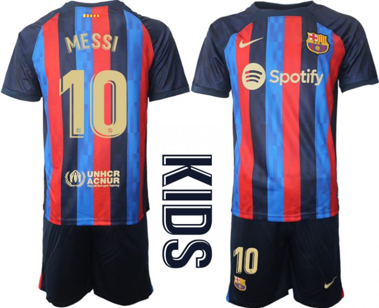 MESSI 10 FC Barcelona Kinderheim Trikot 2022/23 Trikotsatz Navy Blau FußballTrikots