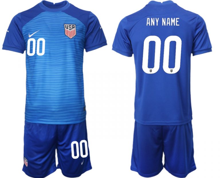 Neues United States Auswärtstrikot WM 2022 blau USA Trikots Kurzarm + Kurze Hosen Online