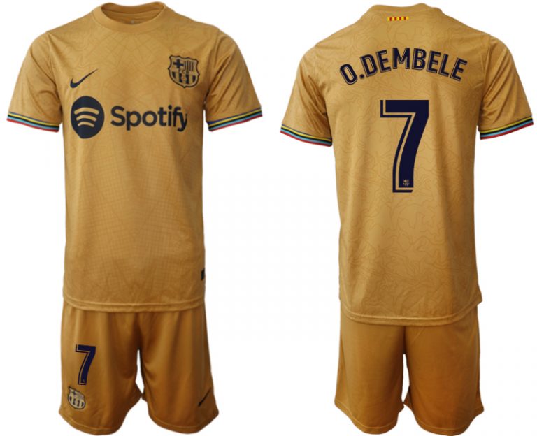 Herren FC Barcelona 2022-23 Auswärtstrikot goldene Away Shirt Fußballtrikots O.DEMBELE 7