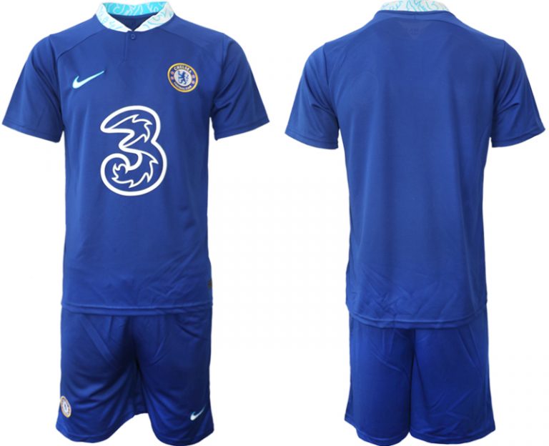 Neues Chelsea FC 22-23 Heimtrikot blau Fußballtrikots Kaufen Kurzarm + Kurze Hosen