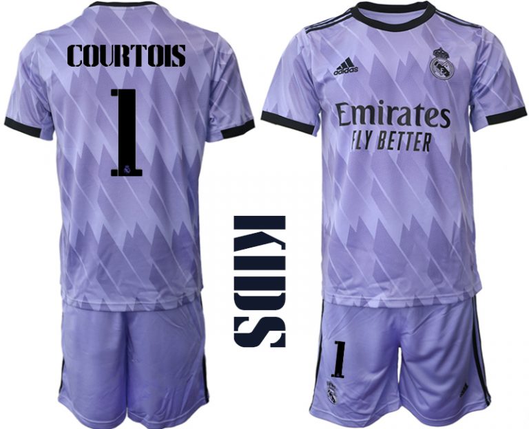 COURTOIS 1 Real Madrid Auswärtstrikot 2022/23 Trikot Away Lila für Kinder