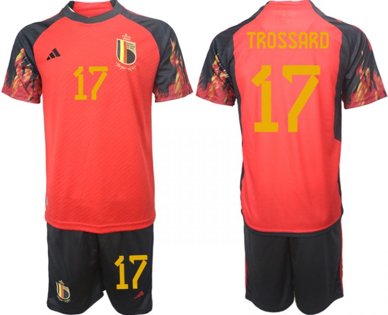 Herren Belgien WM 2022 Heimtrikot rot schwarz Trikotsatz mit Aufdruck TROSSARD 17